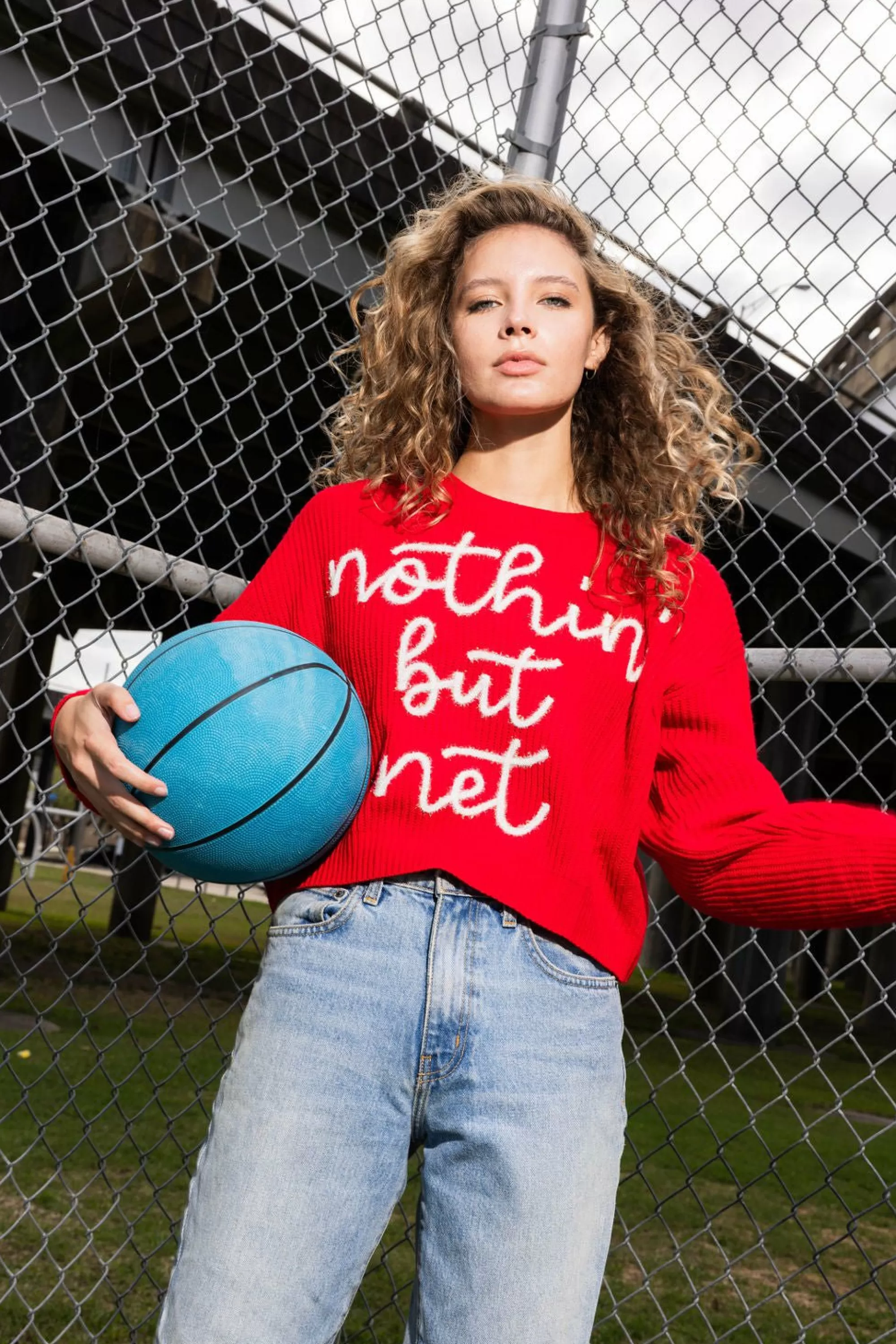 Queen Of Sparkles Nothin But Net' Glitter Script Sweater