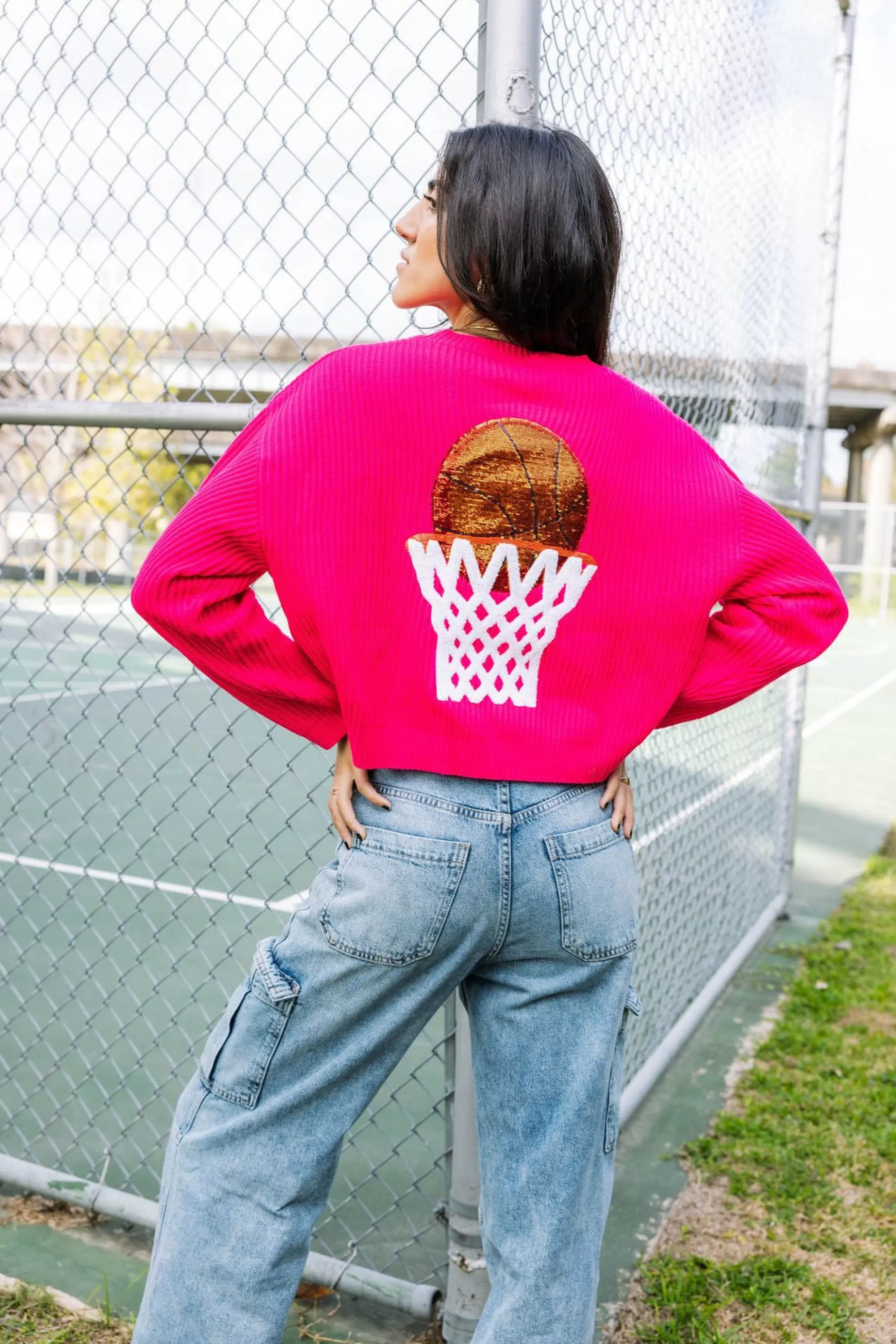 Queen Of Sparkles Nothin But Net' Glitter Script Sweater