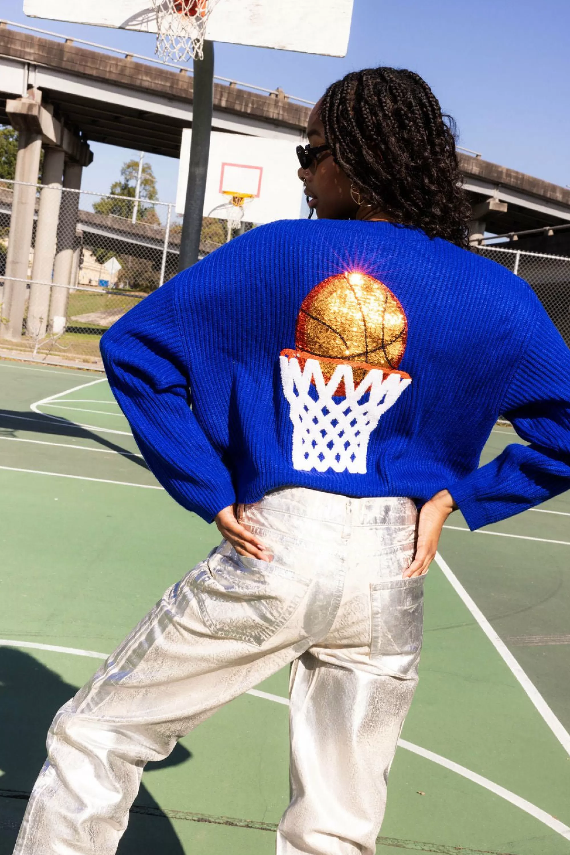 Queen Of Sparkles Nothin But Net' Glitter Script Sweater