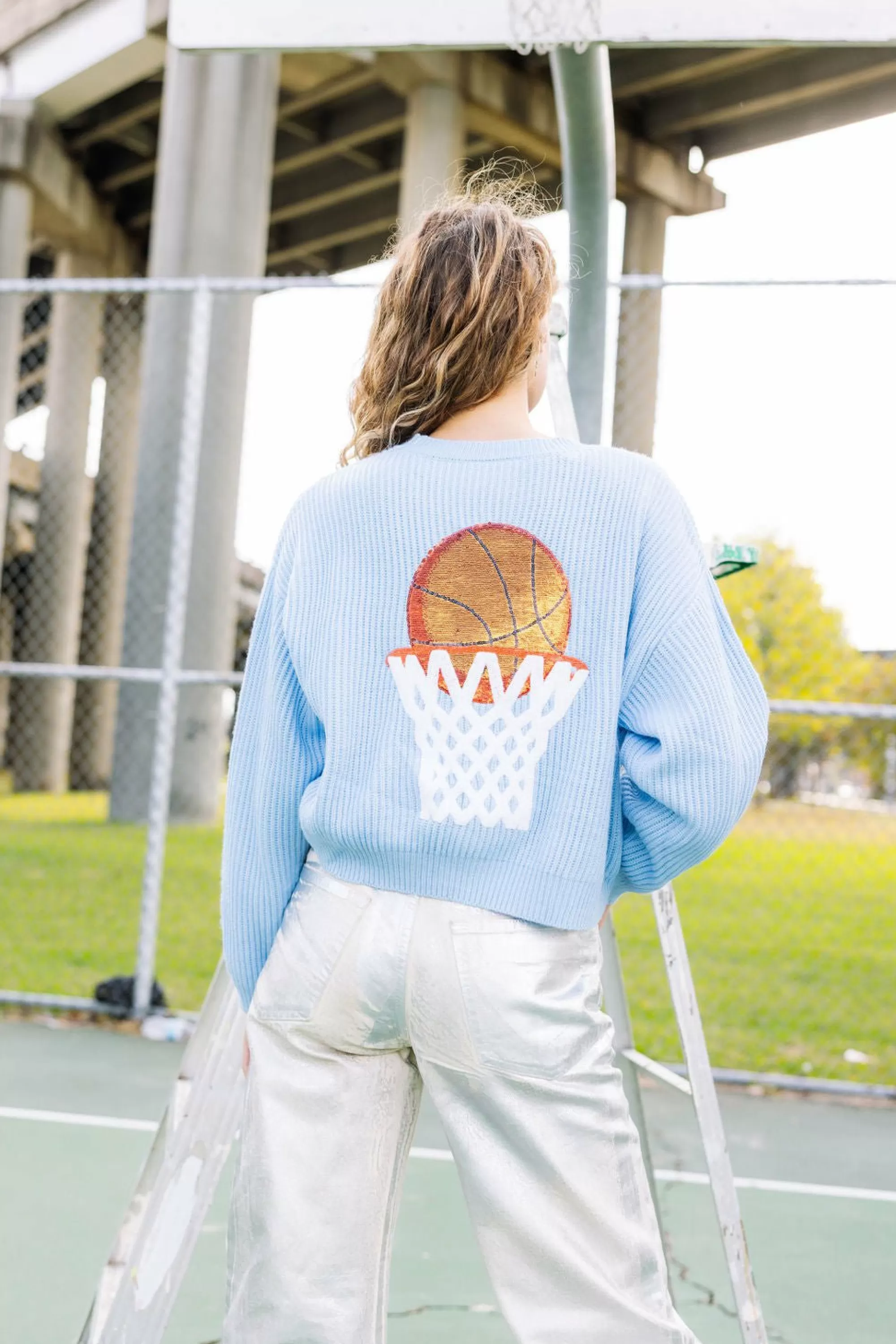 Queen Of Sparkles Nothin But Net' Glitter Script Sweater