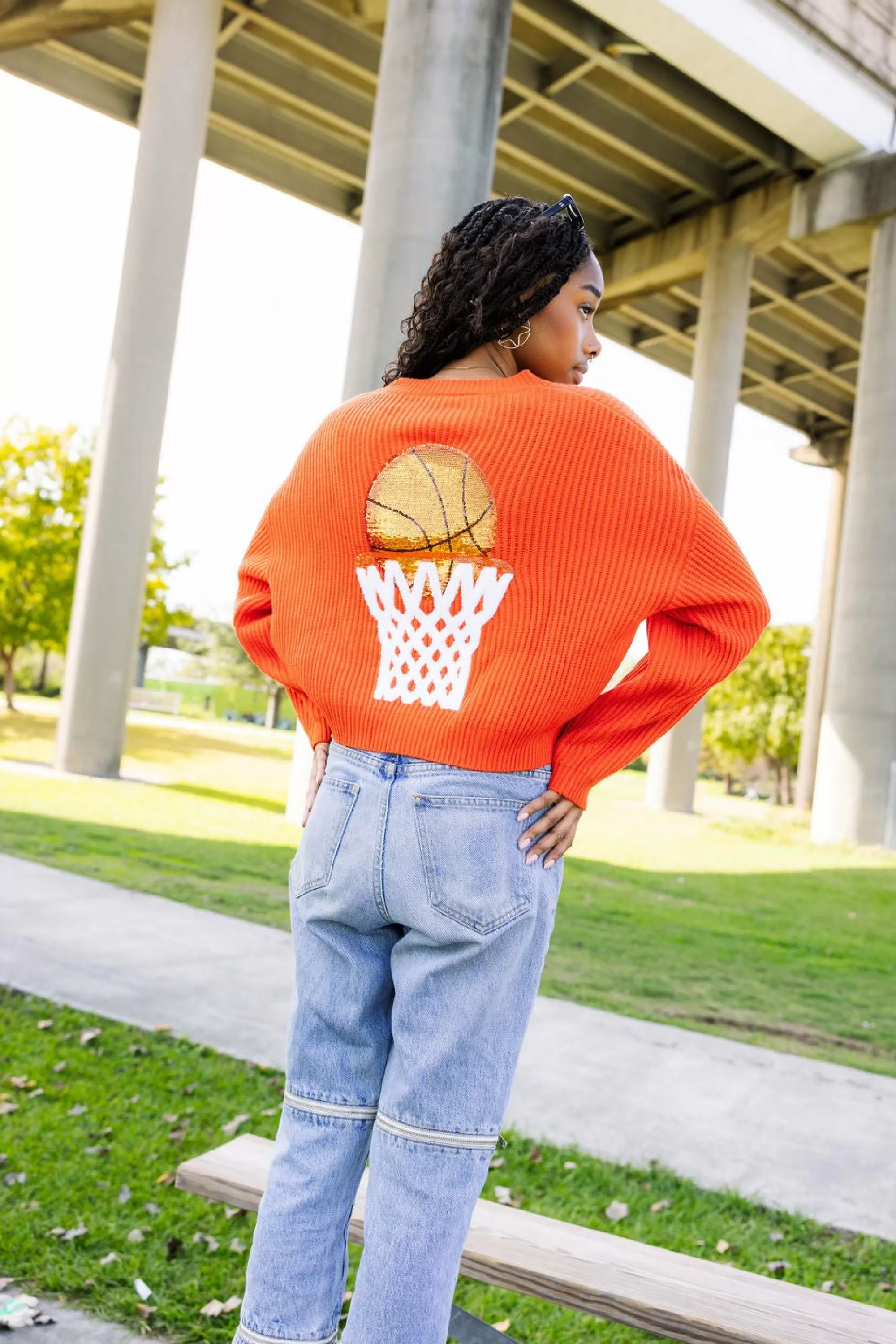 Queen Of Sparkles Nothin But Net' Glitter Script Sweater