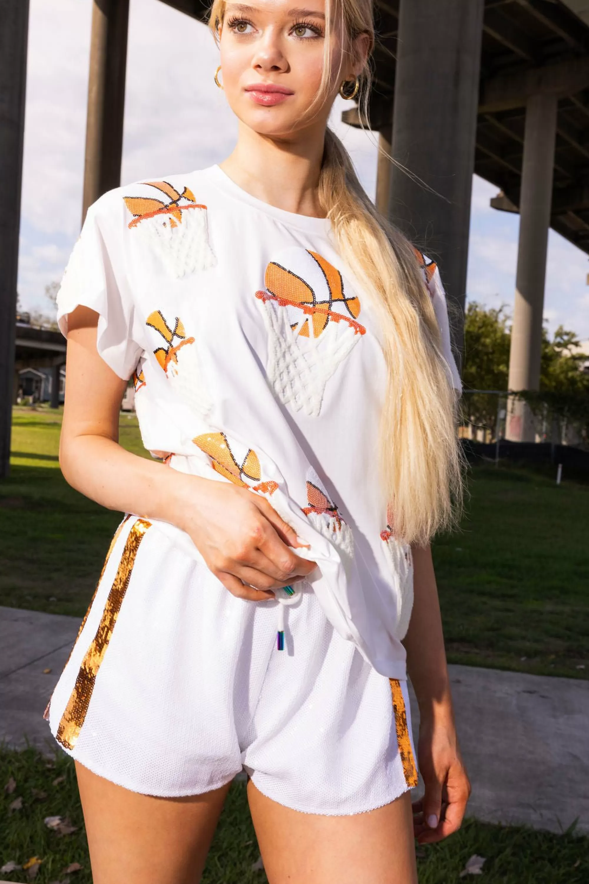 Queen Of Sparkles Orange Basketball Hoop Tee