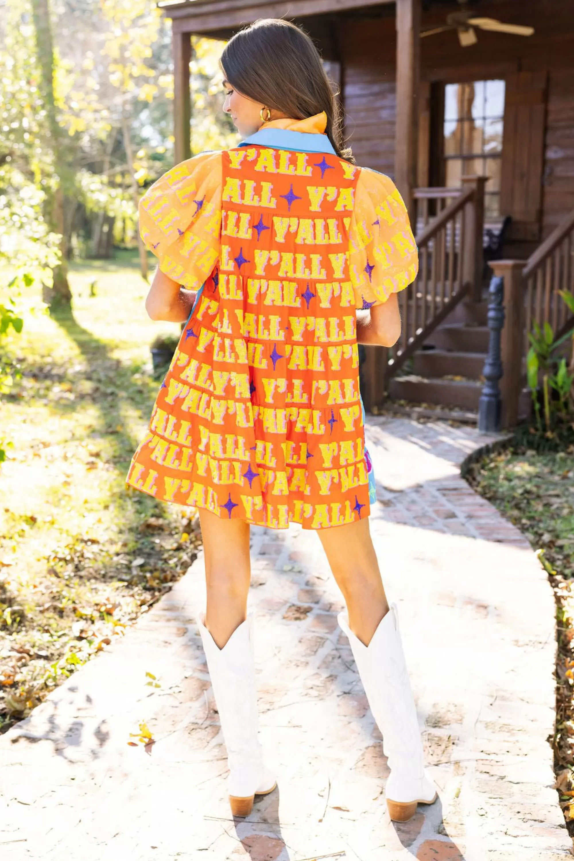 Queen Of Sparkles Orange Sequin Sleeve Howdy Tiered Dress