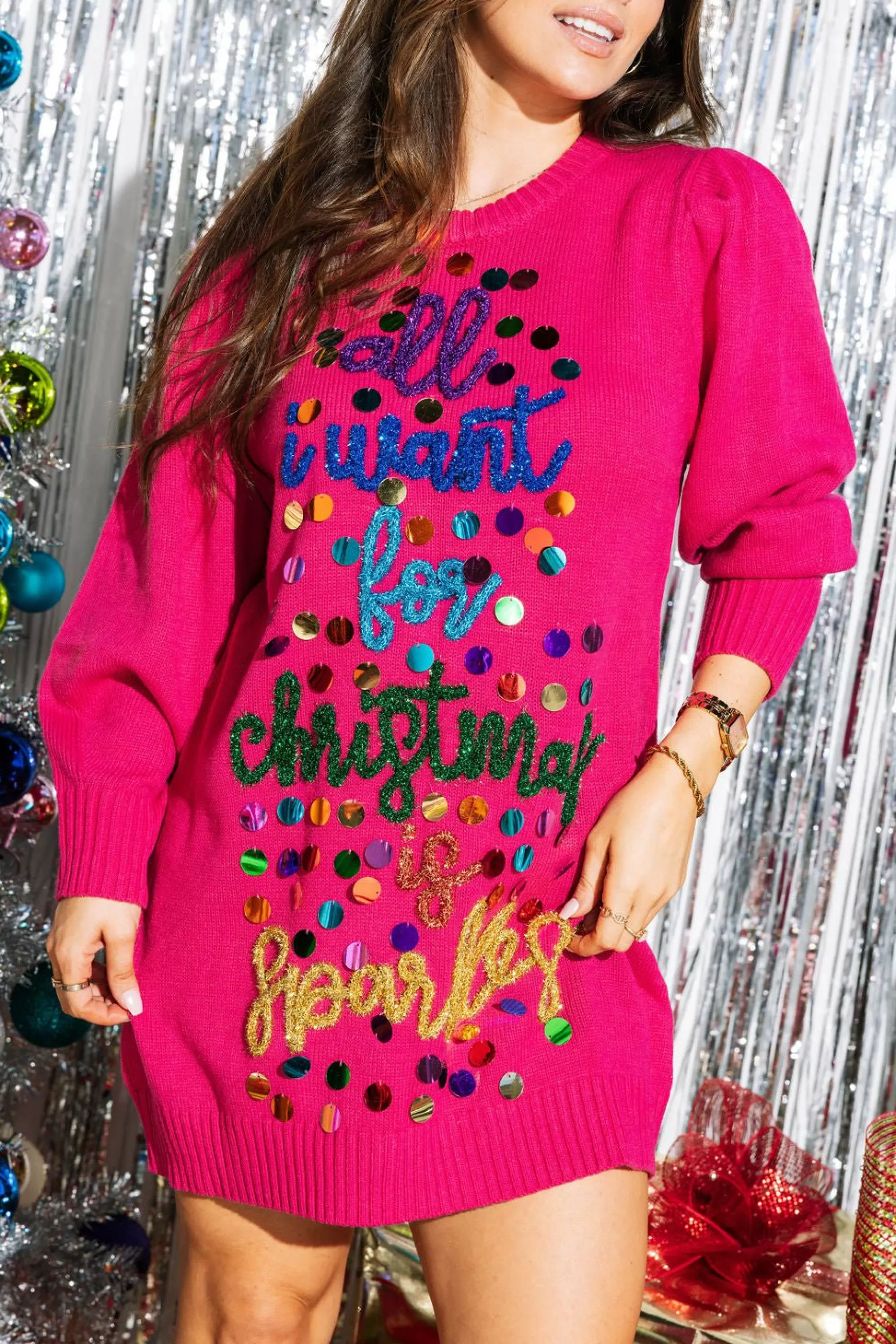 Queen Of Sparkles Pailette 'All I Want For Christmas Is Sparkles' Sweater Dress