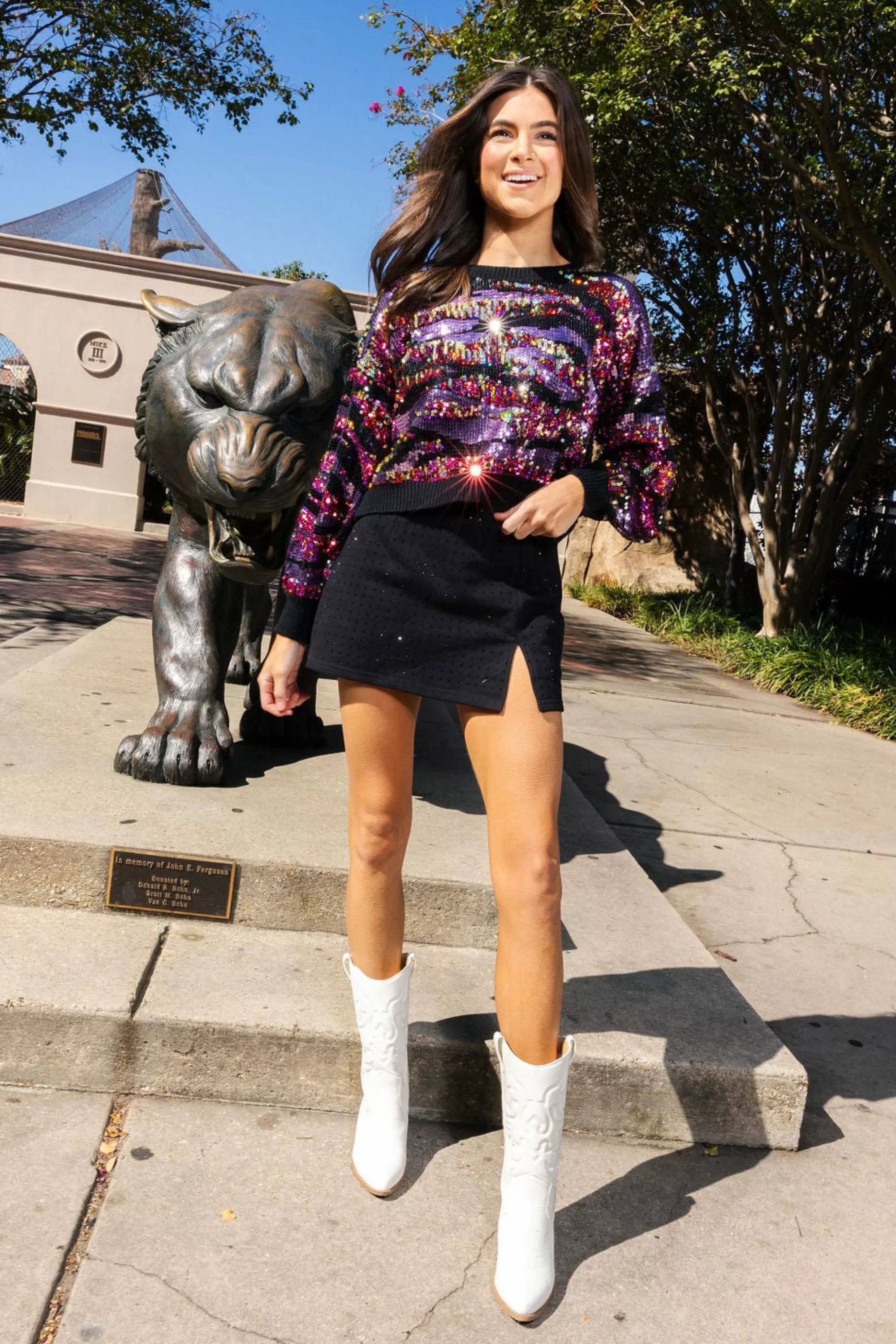 Queen Of Sparkles , Pink & Purple Sequin Tiger Print Sweater