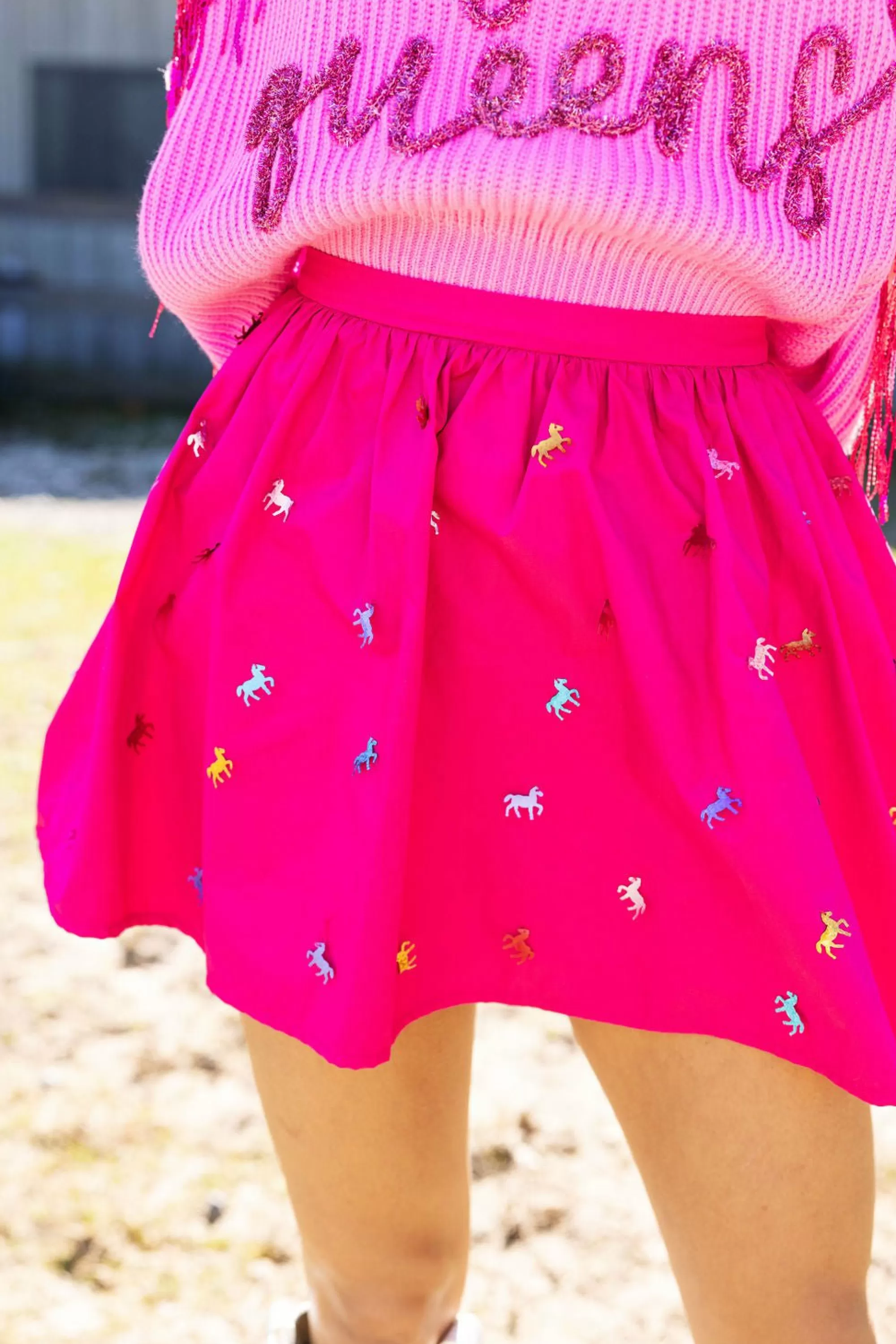 Queen Of Sparkles Pink Horse Paillette Skort