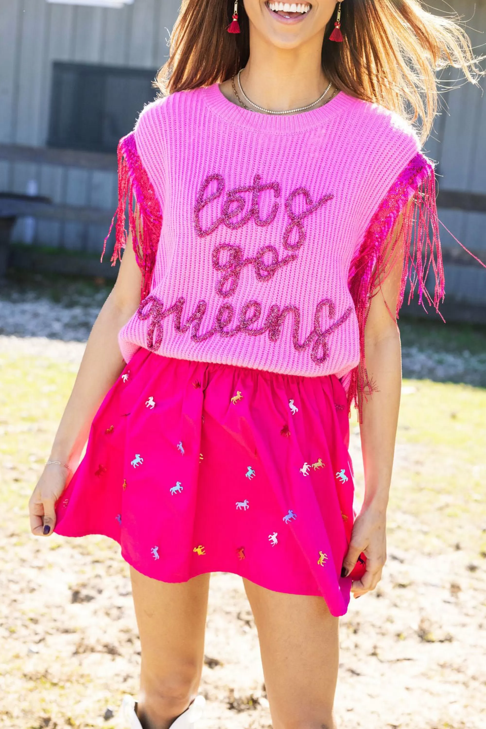 Queen Of Sparkles Pink Horse Paillette Skort