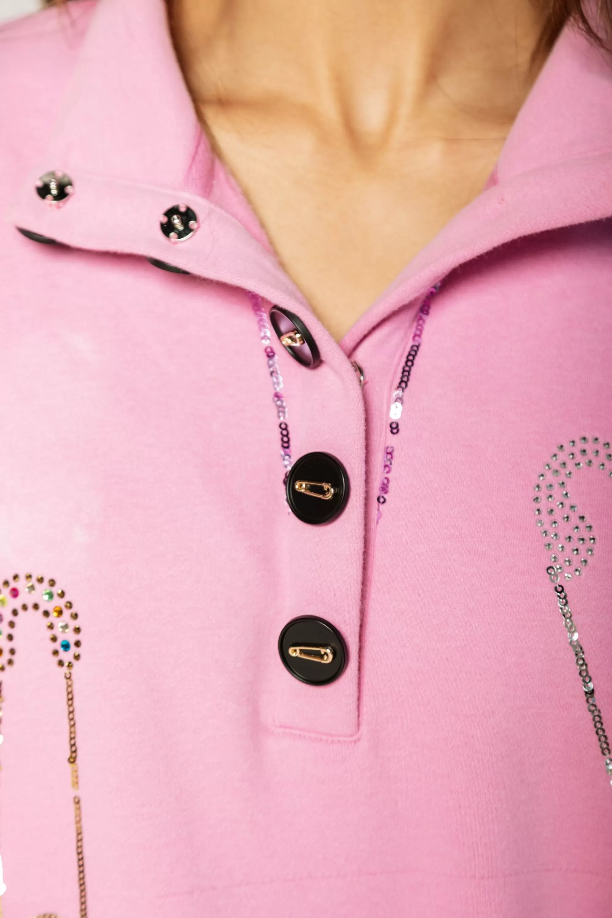 Queen Of Sparkles Pink Safety Pin Henley Sweatshirt