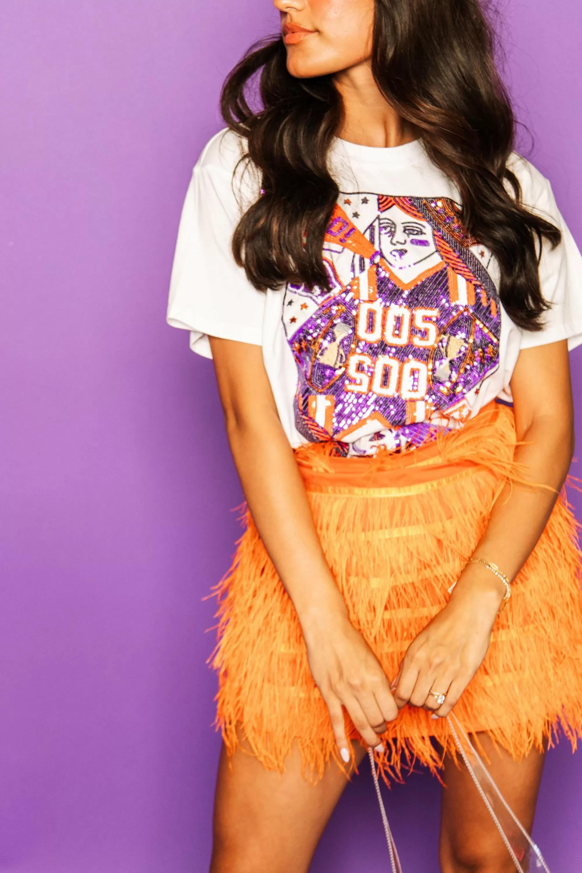 Queen Of Sparkles Purple & Orange Card Tee