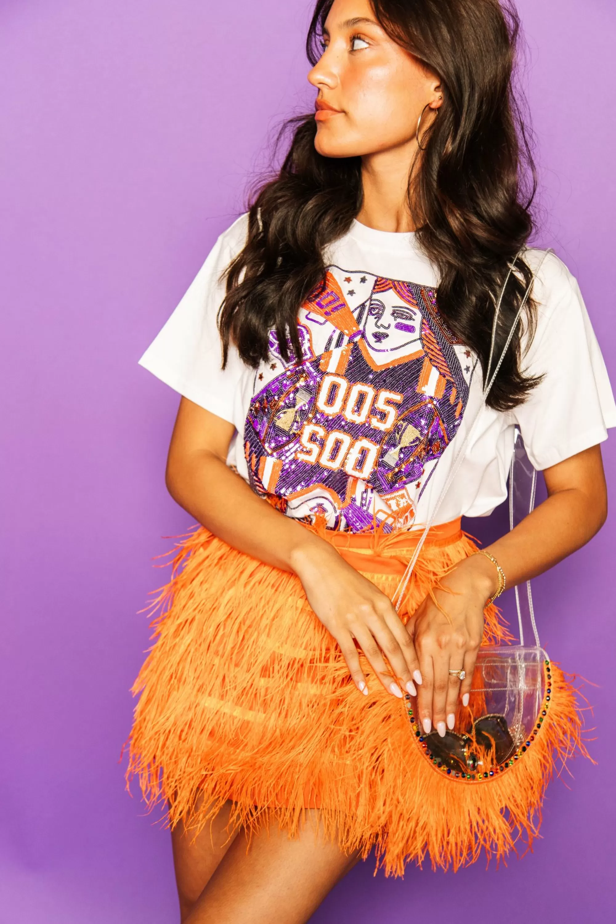 Queen Of Sparkles Purple & Orange Card Tee