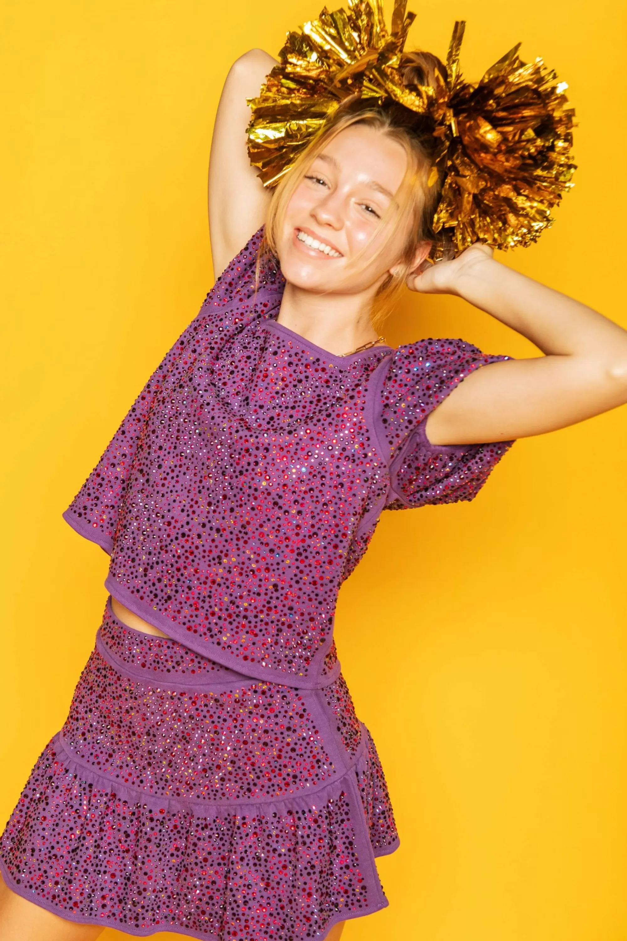 Queen Of Sparkles Purple Rhinestone Poof Sleeve Top