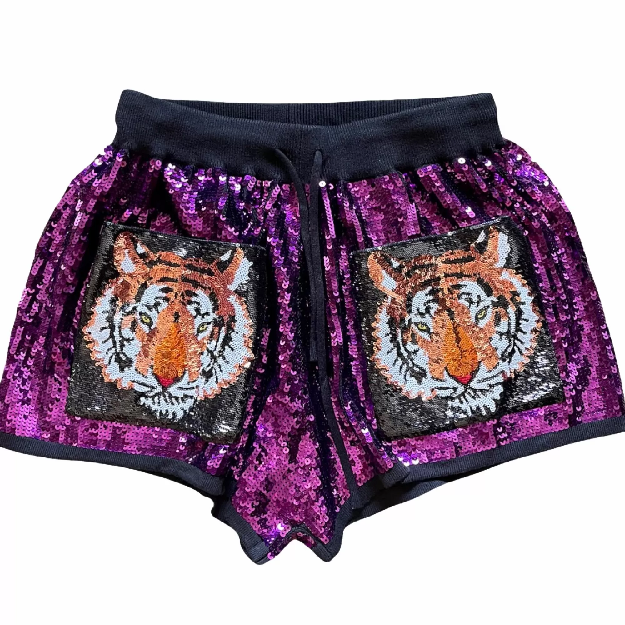 Queen Of Sparkles Purple Tiger Sequin Shorts