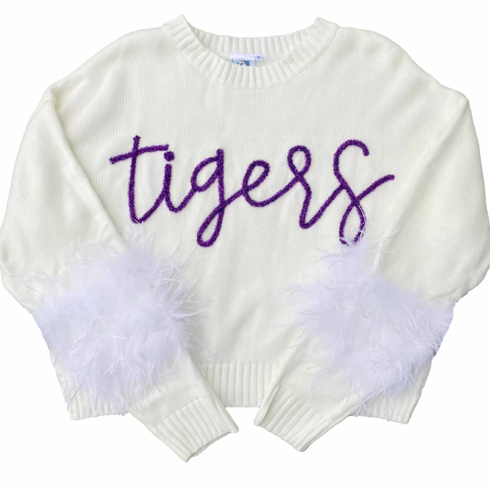 Queen Of Sparkles Purple"Tigers" Feather Sleeve Sweater