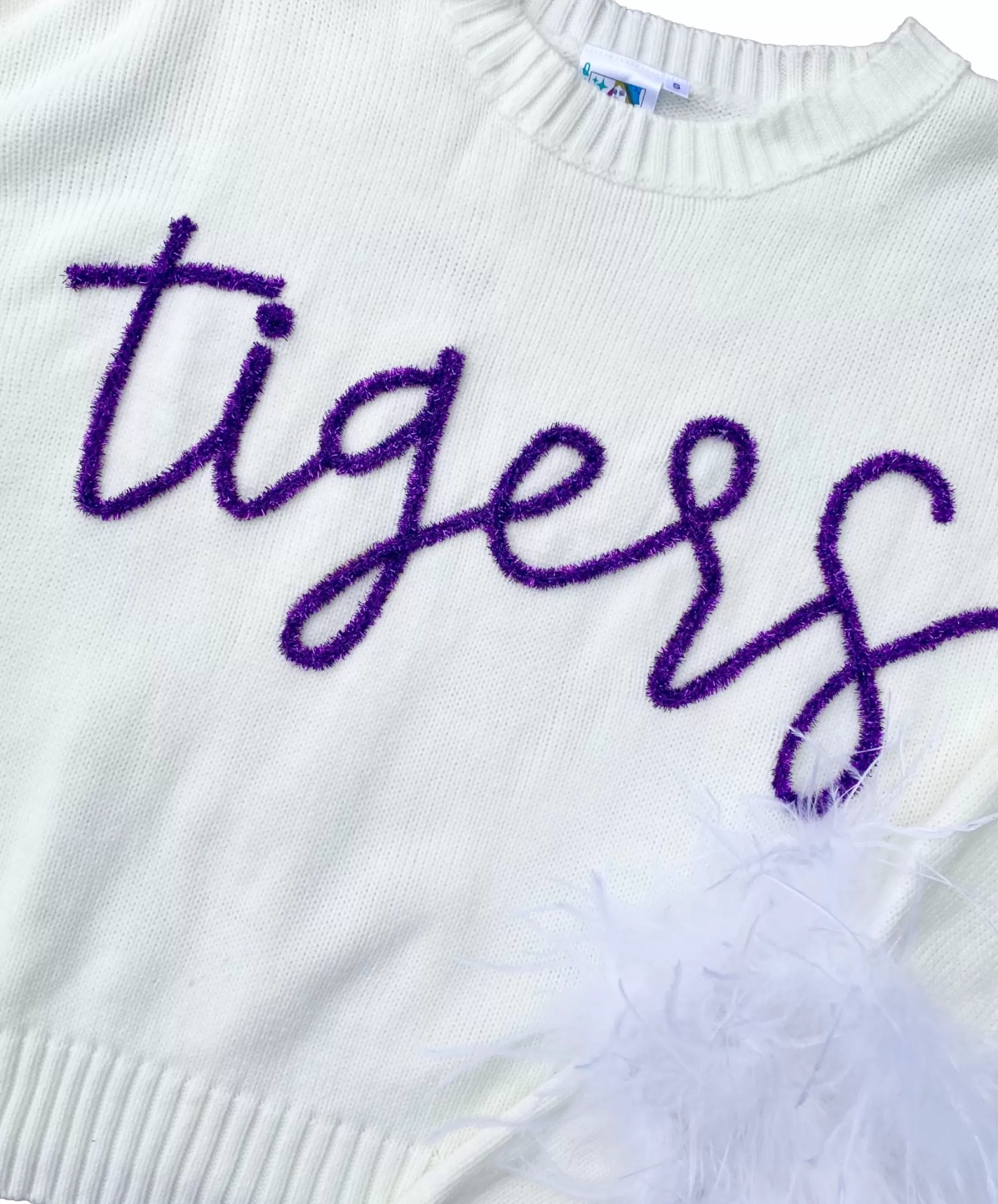 Queen Of Sparkles Purple"Tigers" Feather Sleeve Sweater