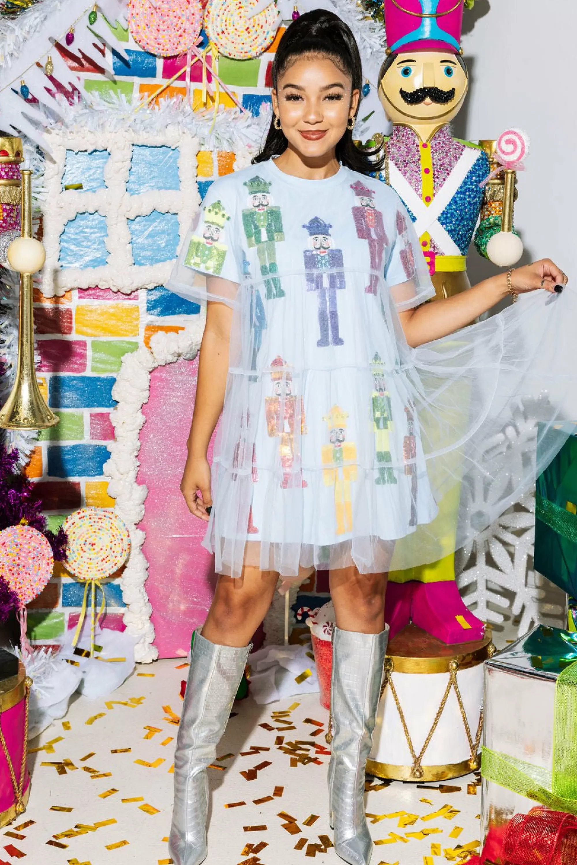 Queen Of Sparkles Rainbow Nutcracker Tulle Overlay Tee Dress