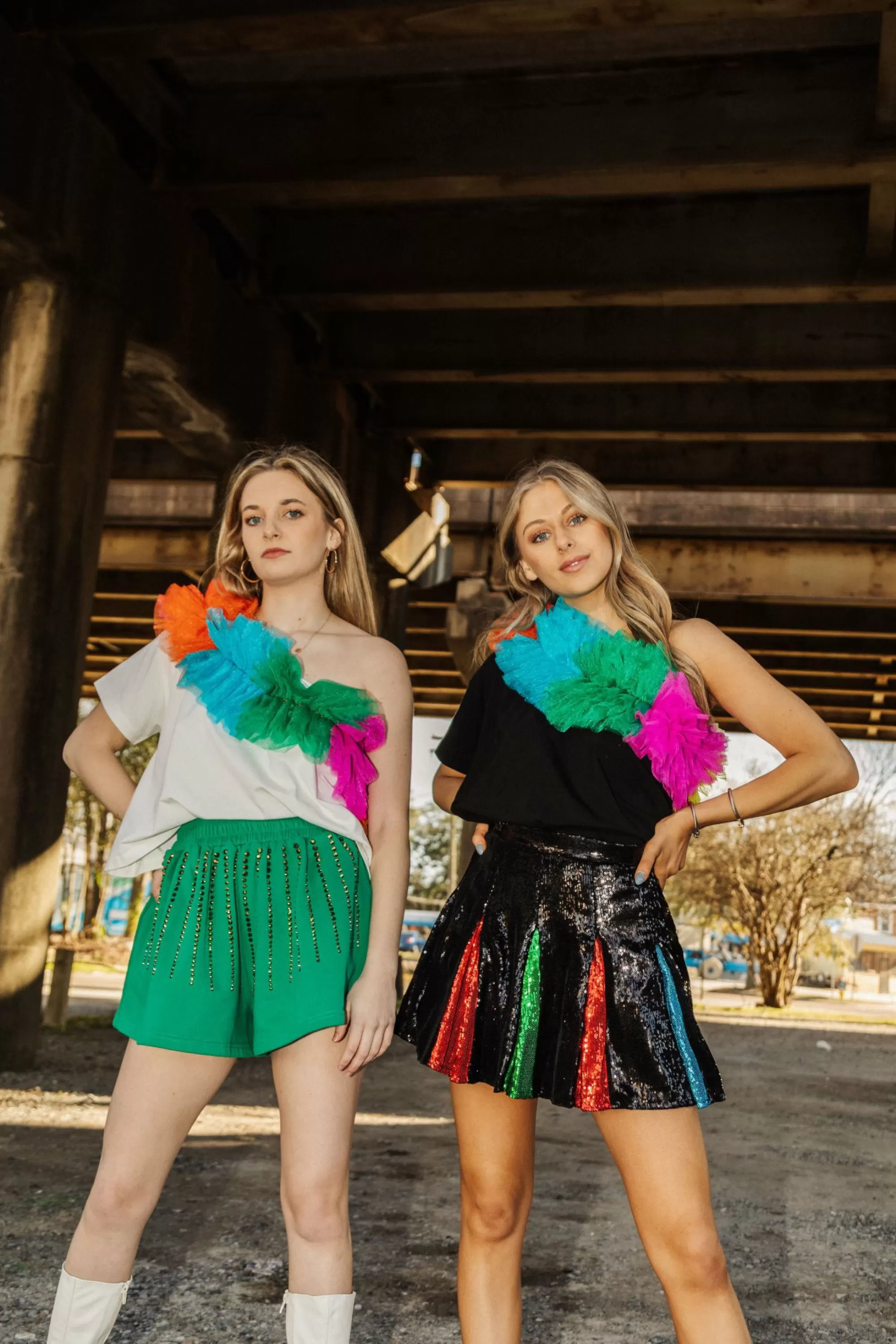 Queen Of Sparkles Rainbow Ruffle One Shoulder