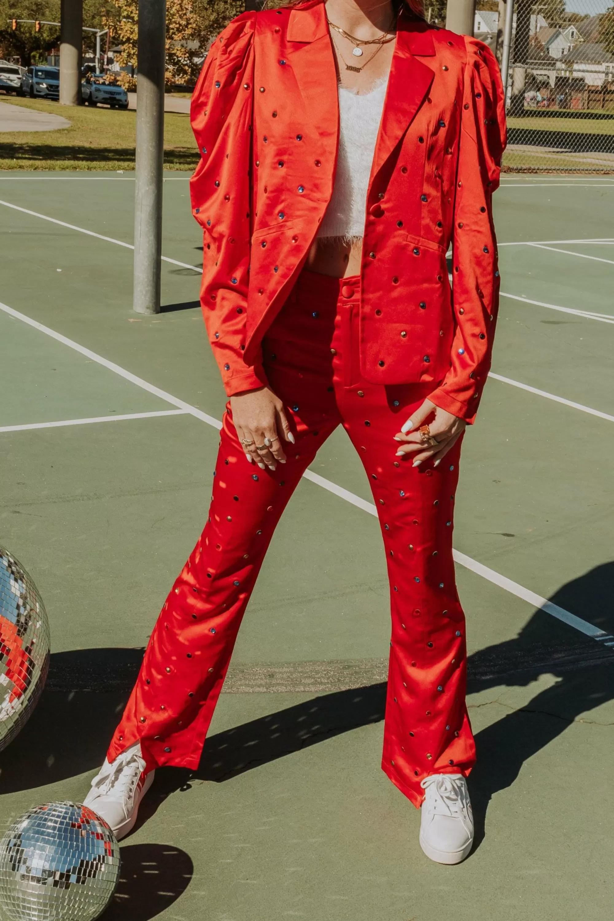 Queen Of Sparkles Red Poof Sleeve Rhinestone Blazer