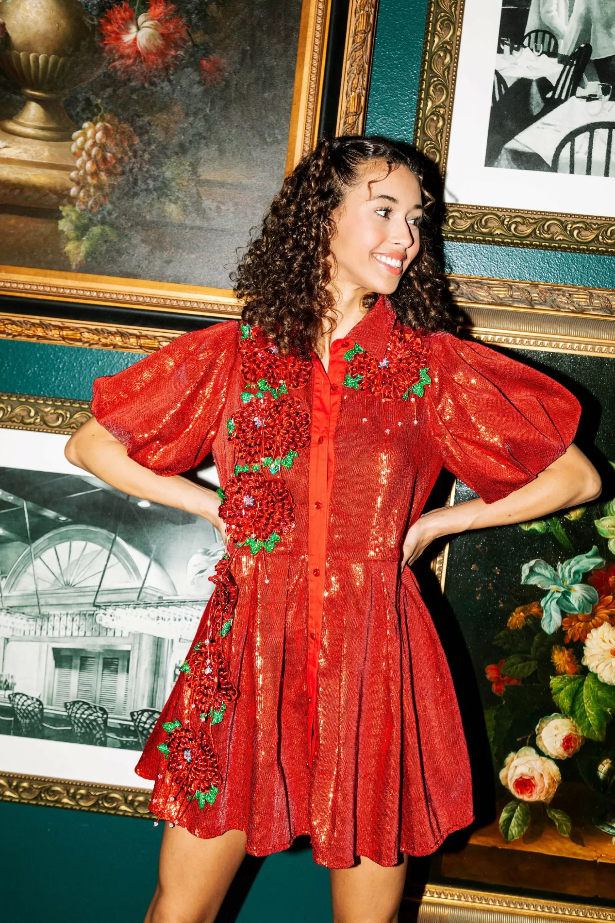 Queen Of Sparkles Red Sequin Flower Dress