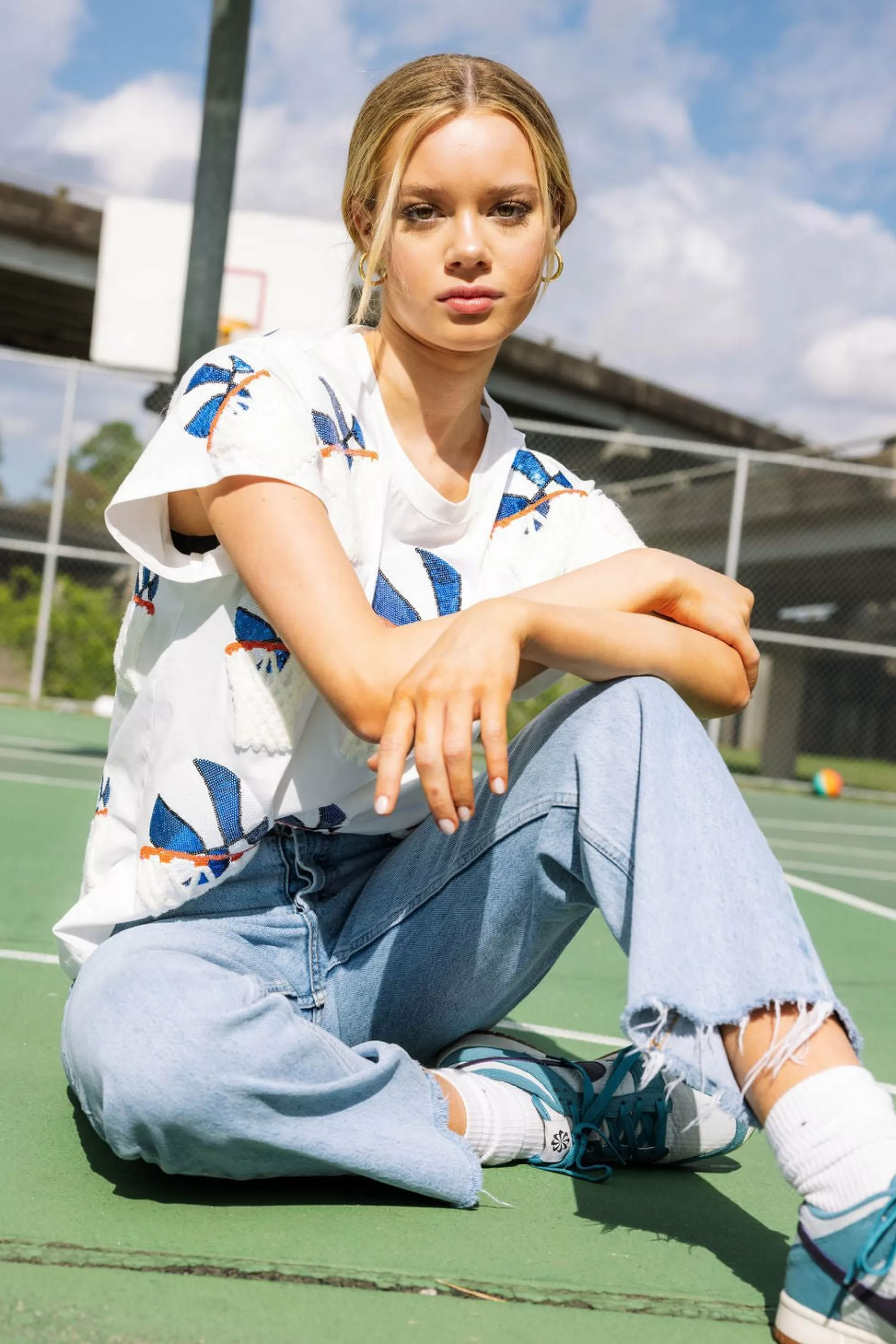 Queen Of Sparkles Royal Blue Basketball Hoop Tee