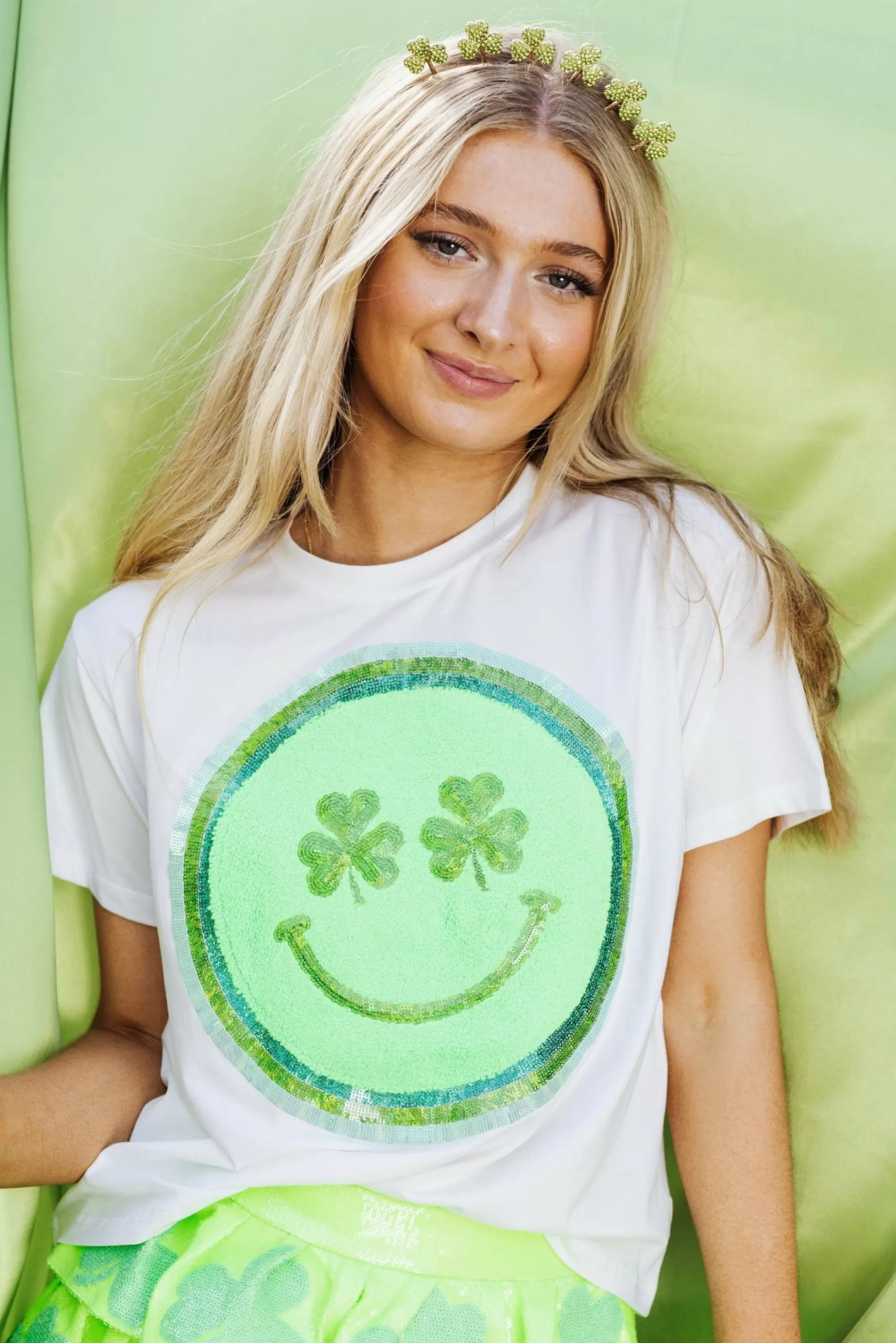 Queen Of Sparkles Shamrock Smiley Tee