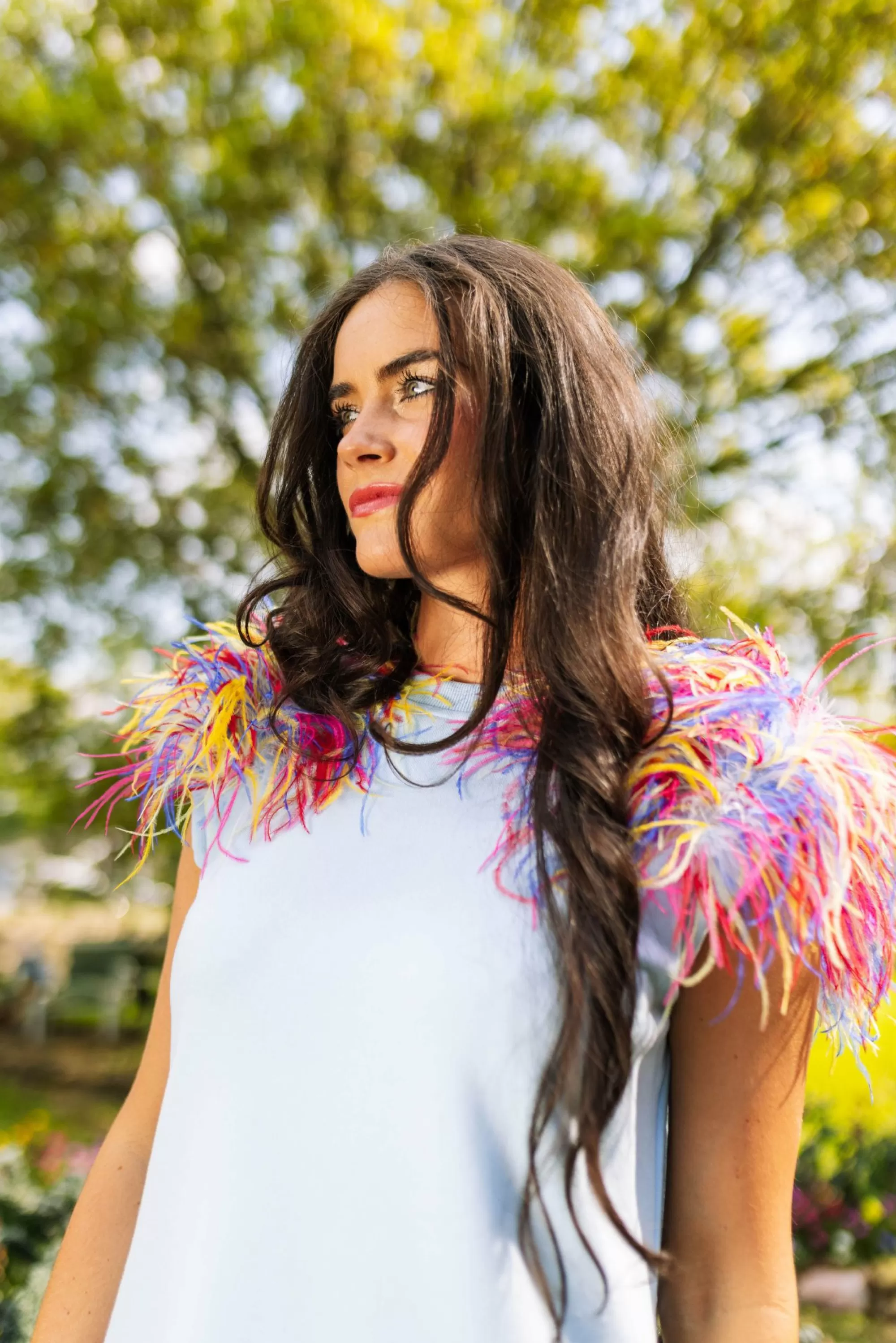 Queen Of Sparkles Shoulder Pad Dress With Rainbow Feather Shoulders