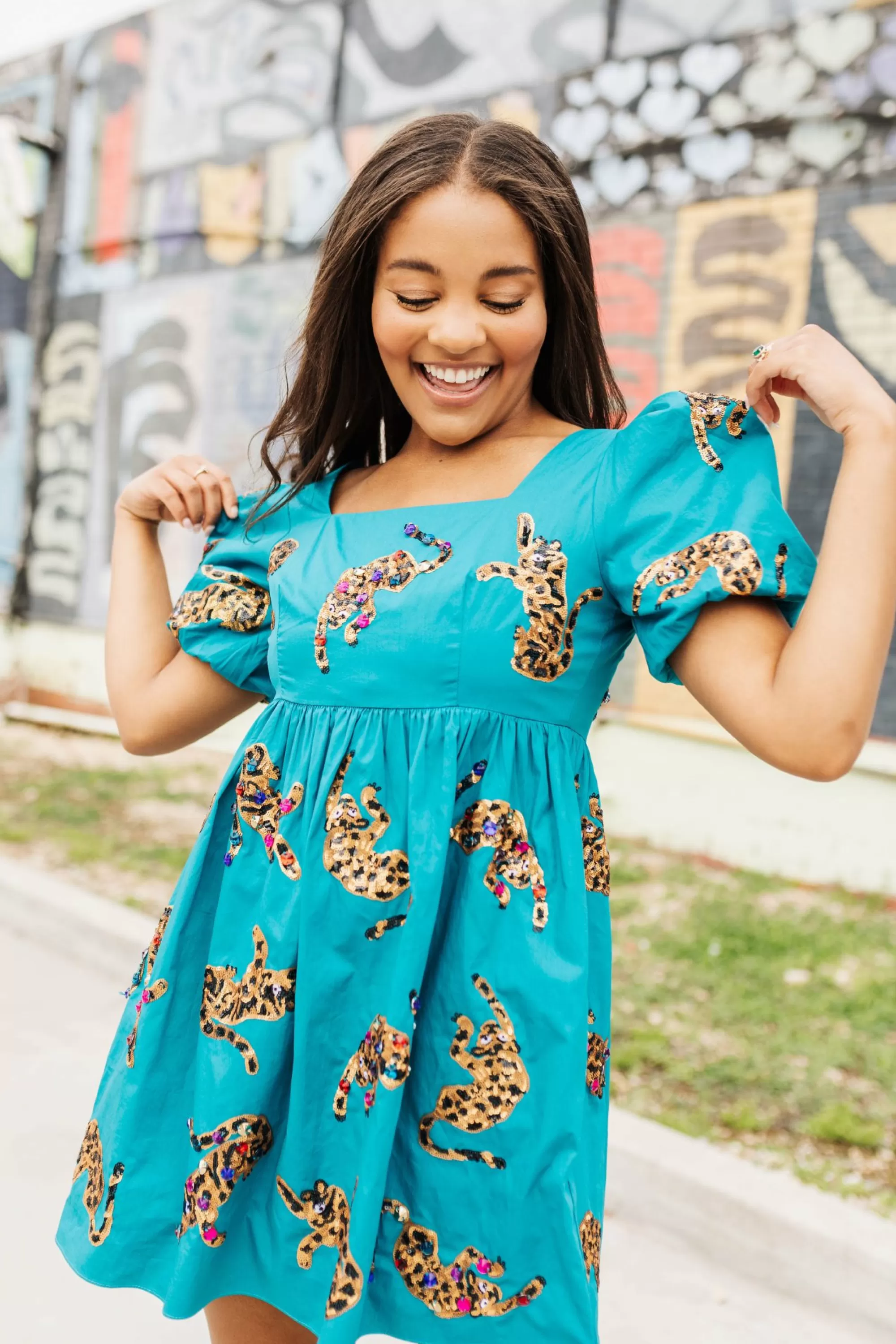 Queen Of Sparkles Teal Leopard Dress