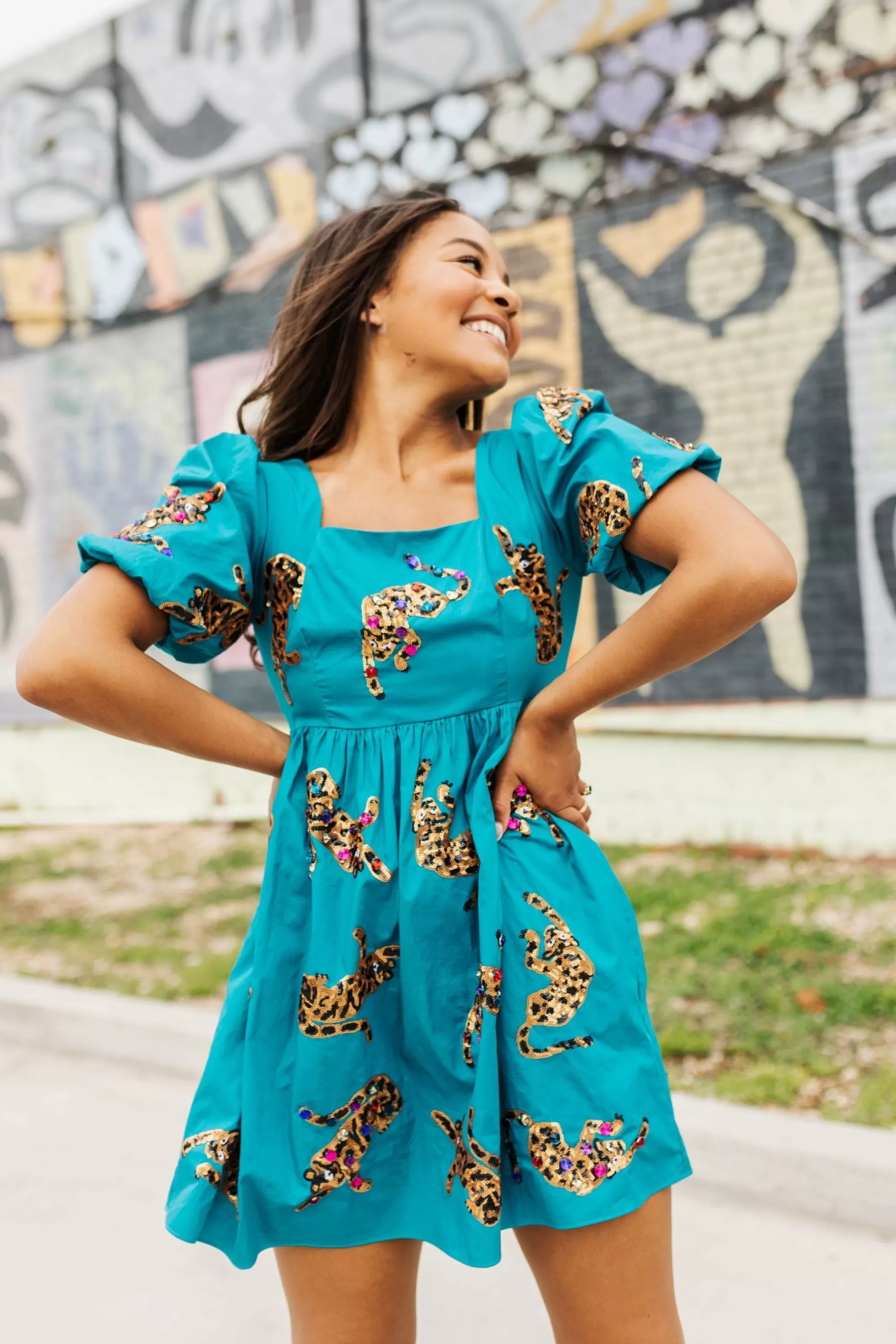 Queen Of Sparkles Teal Leopard Dress