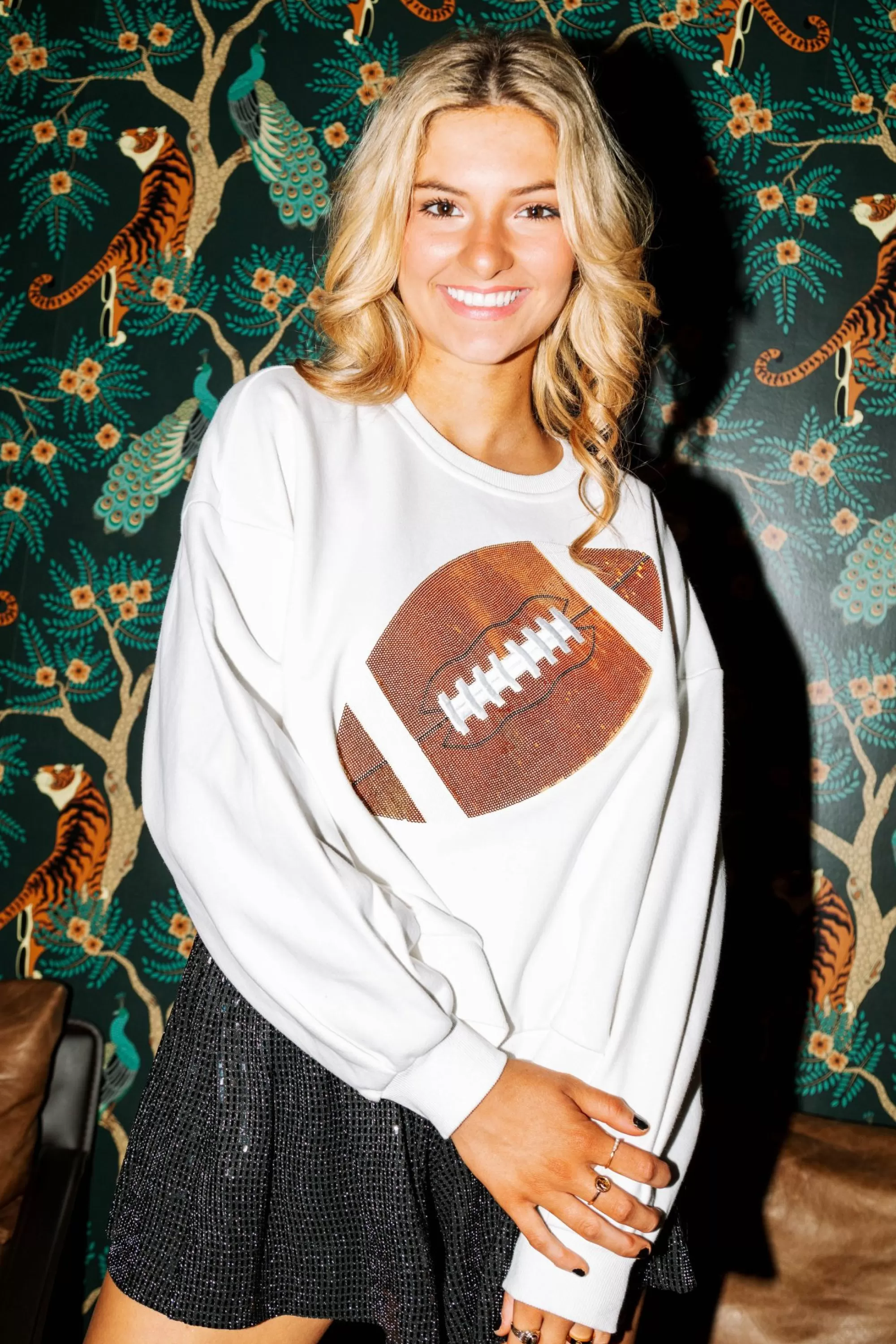 Queen Of Sparkles White & Gold Football Sweatshirt