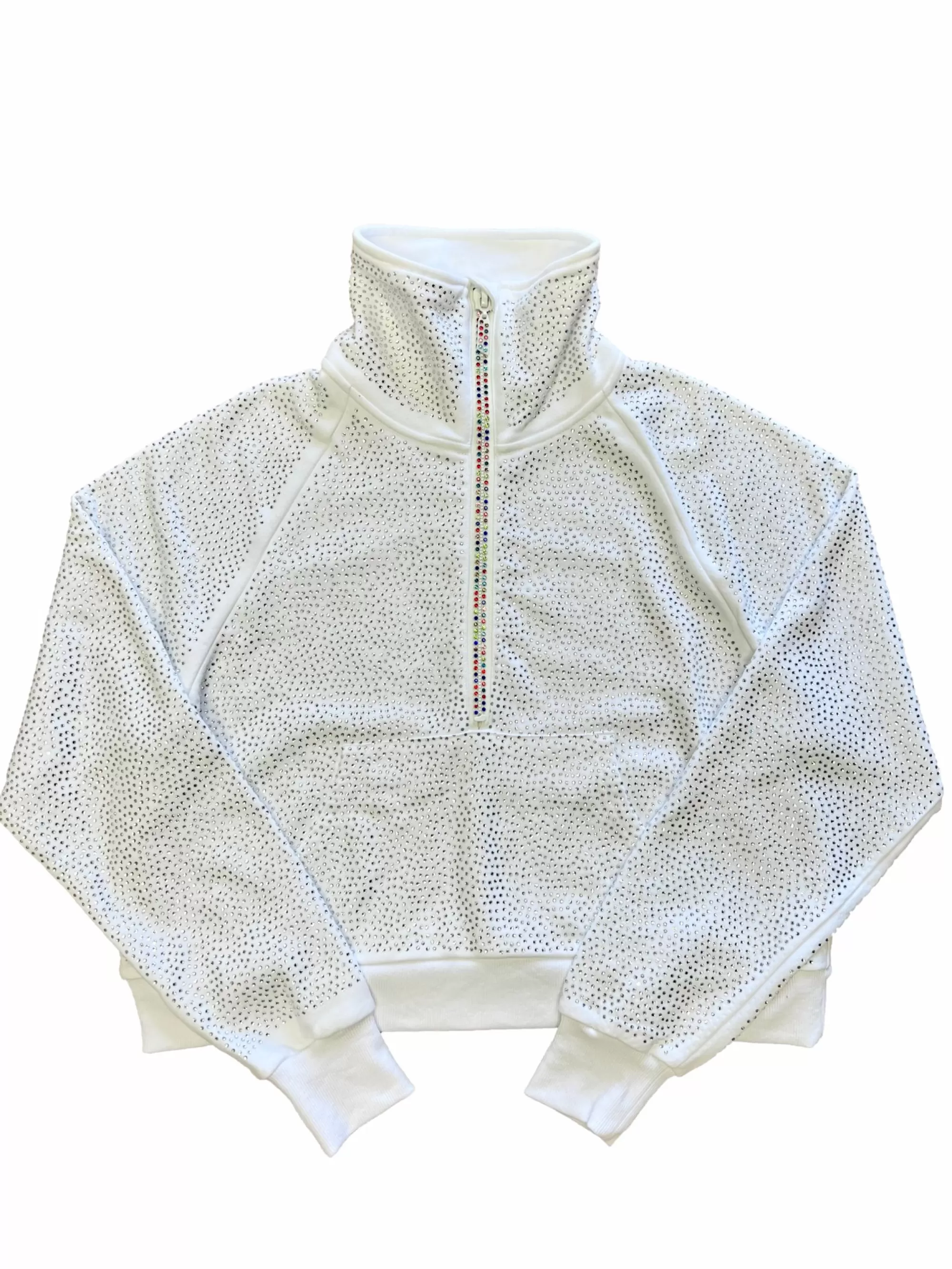 Queen Of Sparkles White Rhinestone Half Zip Sweatshirt