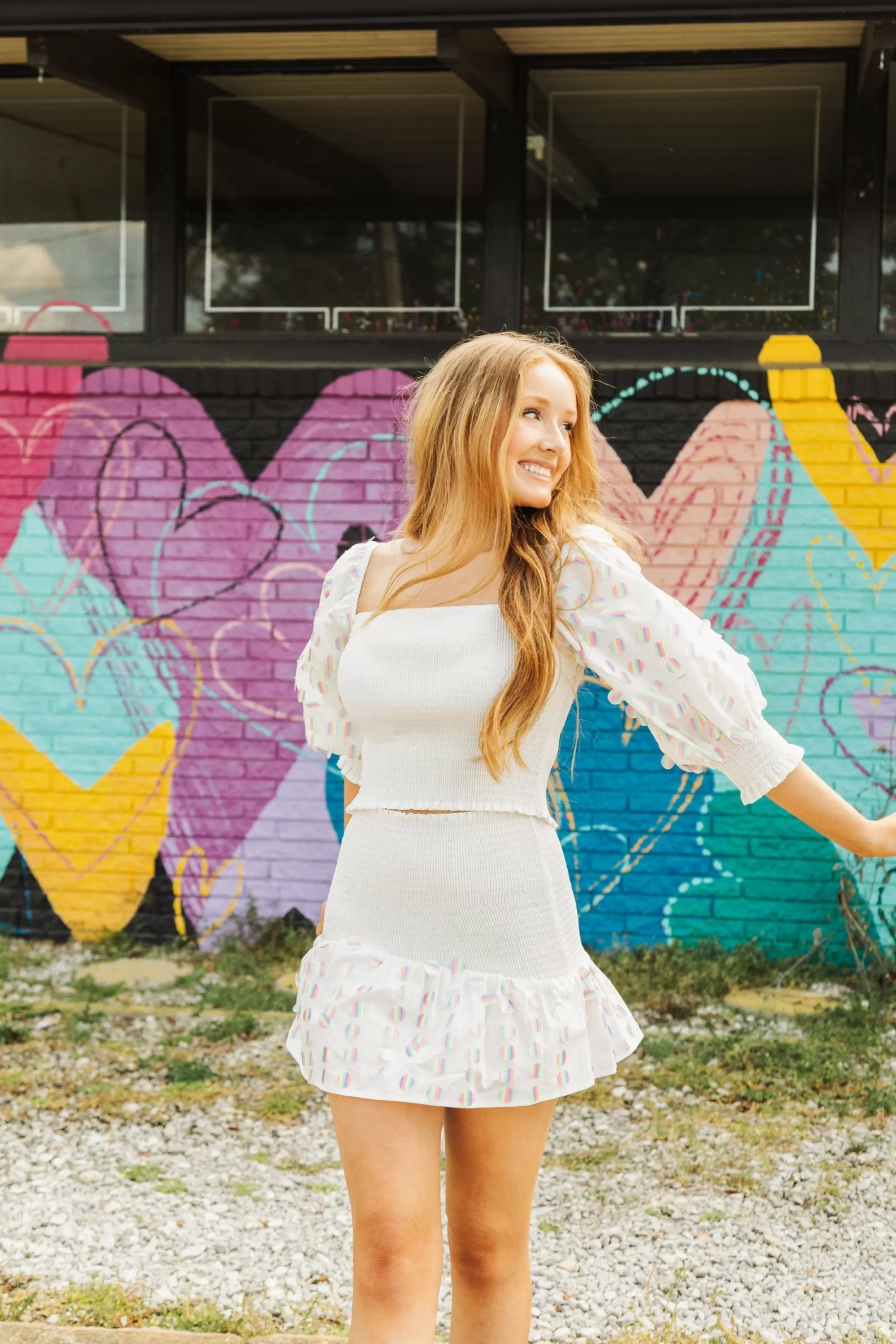 Queen Of Sparkles White Smocked Rainbow Sequin Pailette Skirt