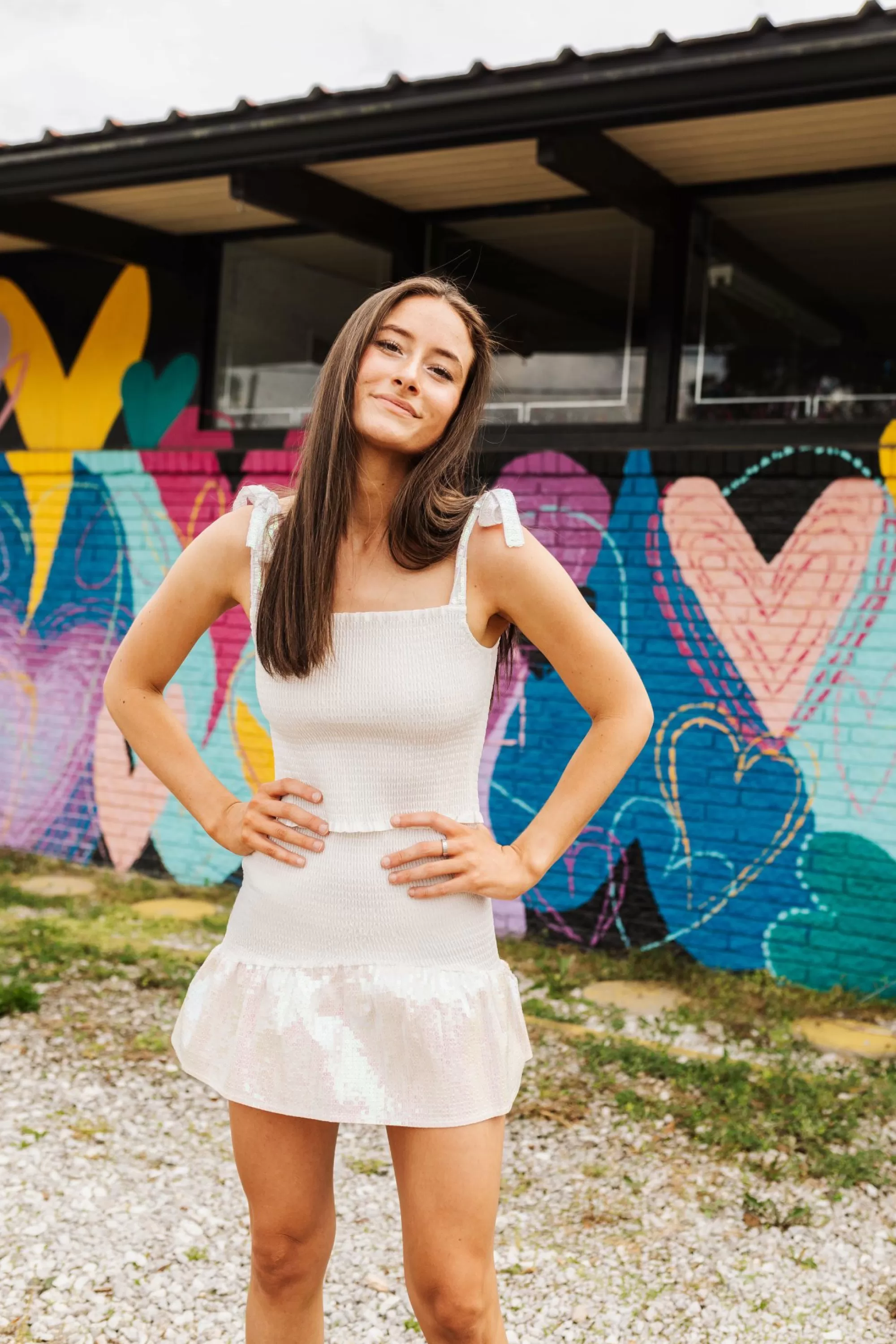 Queen Of Sparkles White Smocked Sequin Skirt