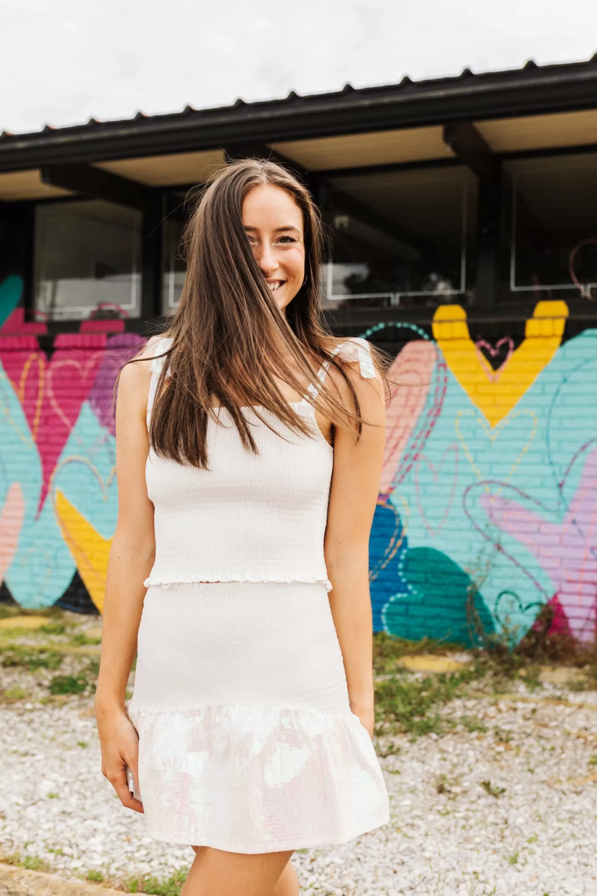 Queen Of Sparkles White Smocked Sequin Tie Tank