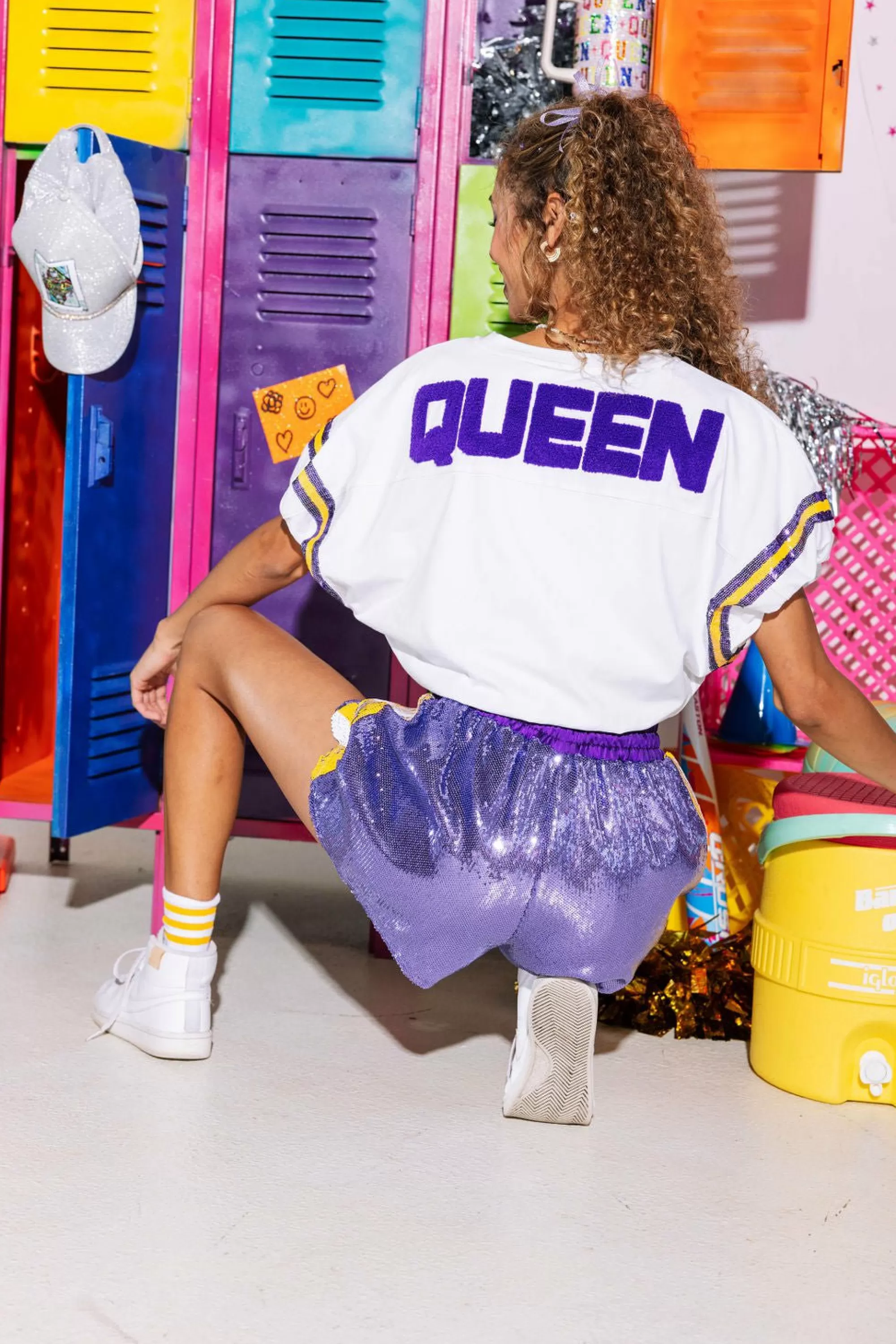 Queen Of Sparkles With Purple & Gold Jersey Bubble Top