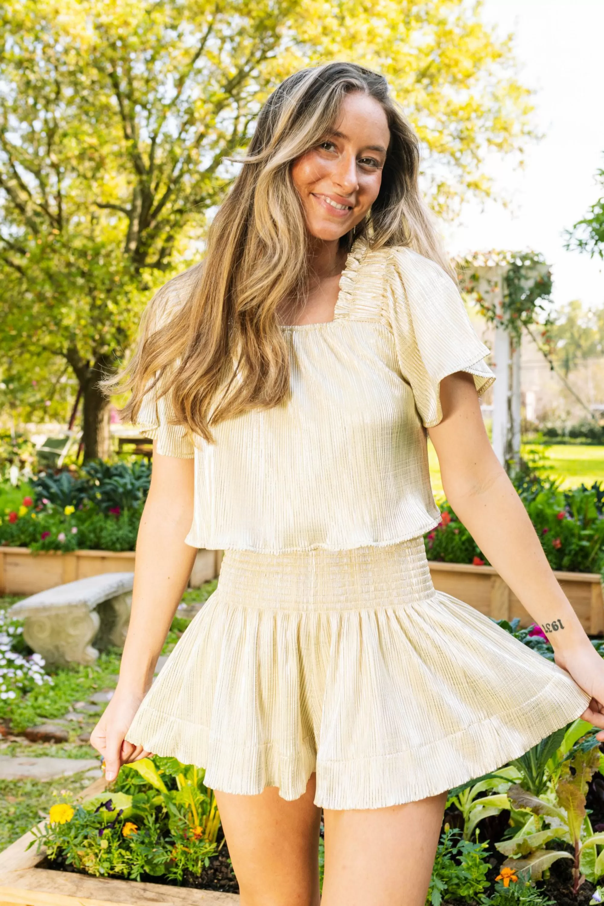 Queen Of Sparkles Yellow & Silver Ribbed Flutter Top