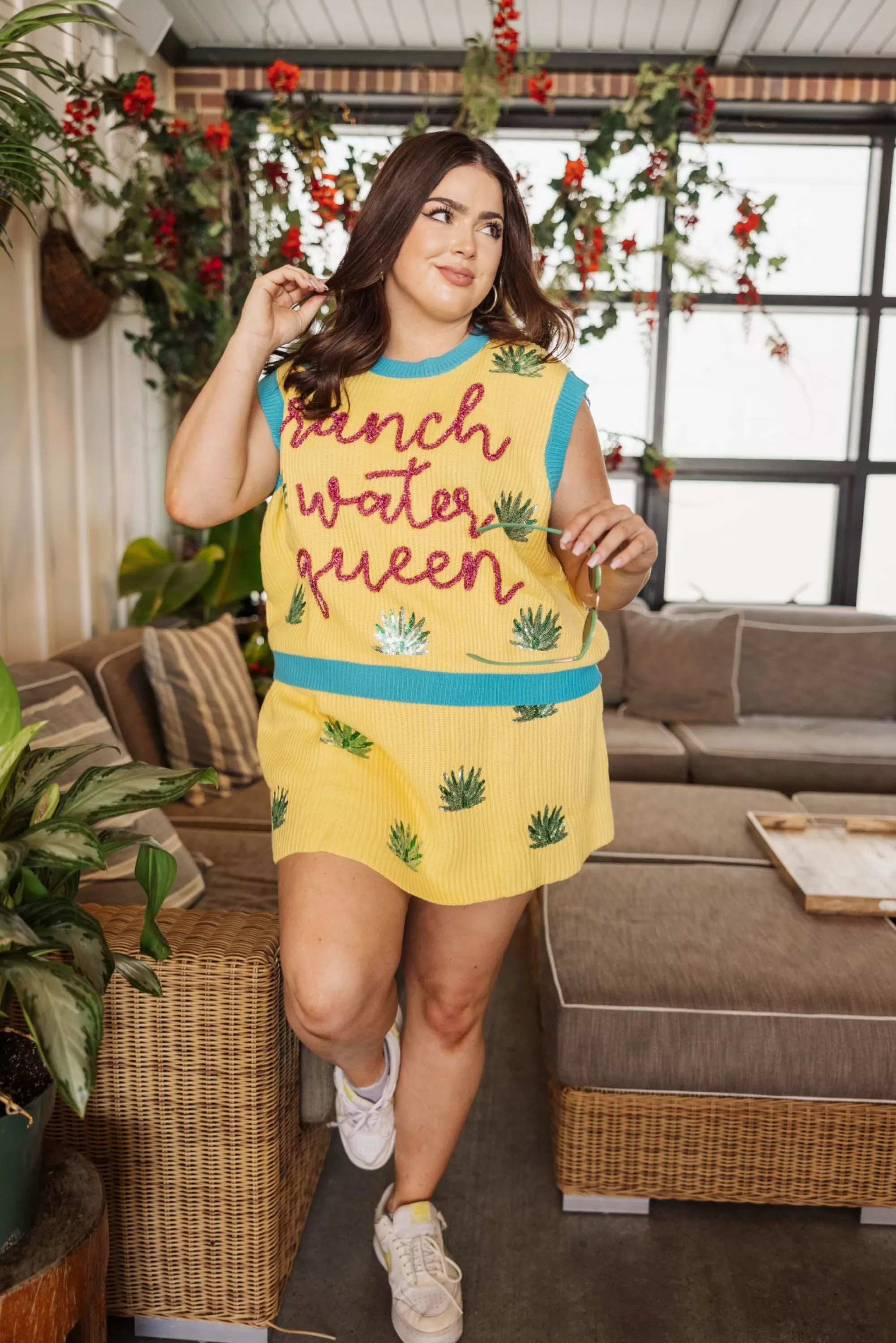 Queen Of Sparkles Yellow Agave Sweater Skirt