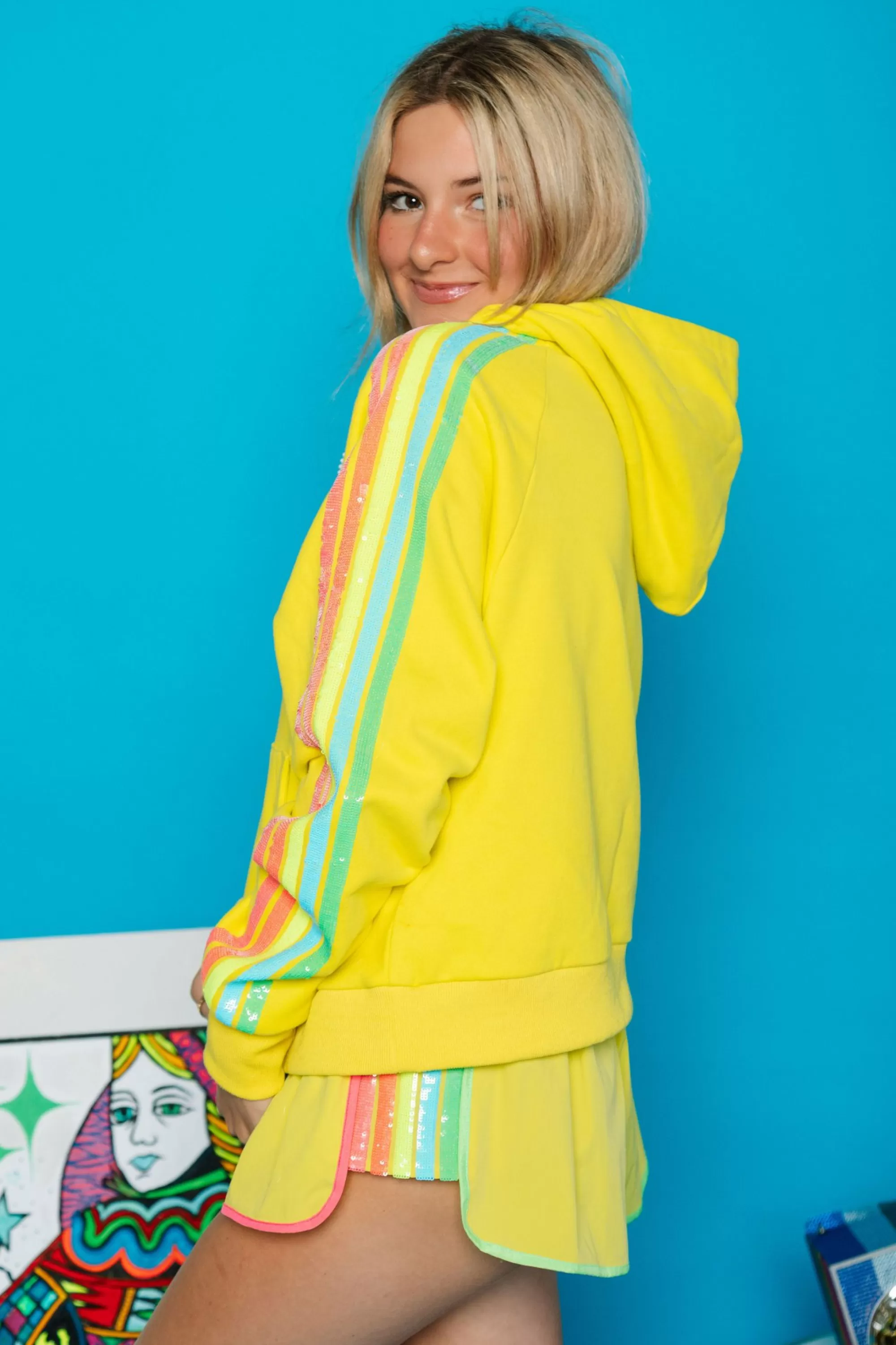 Queen Of Sparkles Yellow Rainbow Side Half Zip Sweatshirt