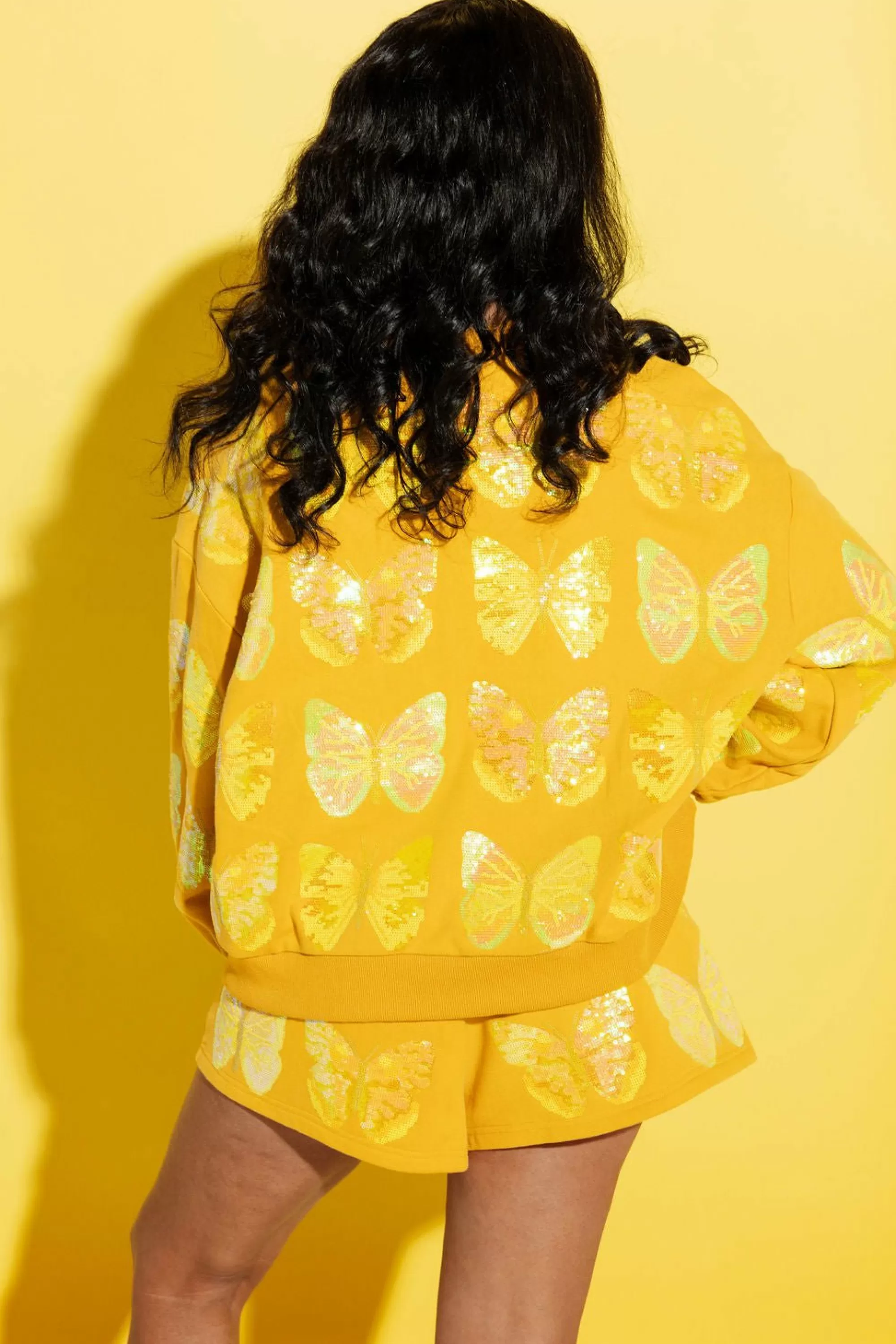 Queen Of Sparkles Yellow Scattered Butterfly Shorts